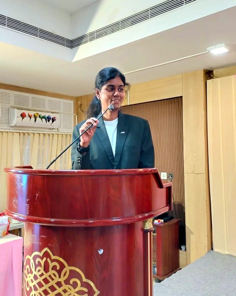 Bhuvi speaking at the JCI Sivakasi Duchess Lady Boss 2.0 awards