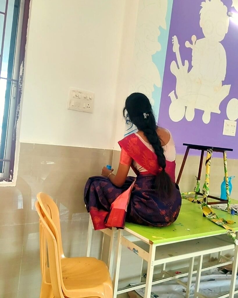 Classroom wall painting in progress by Bhuvi