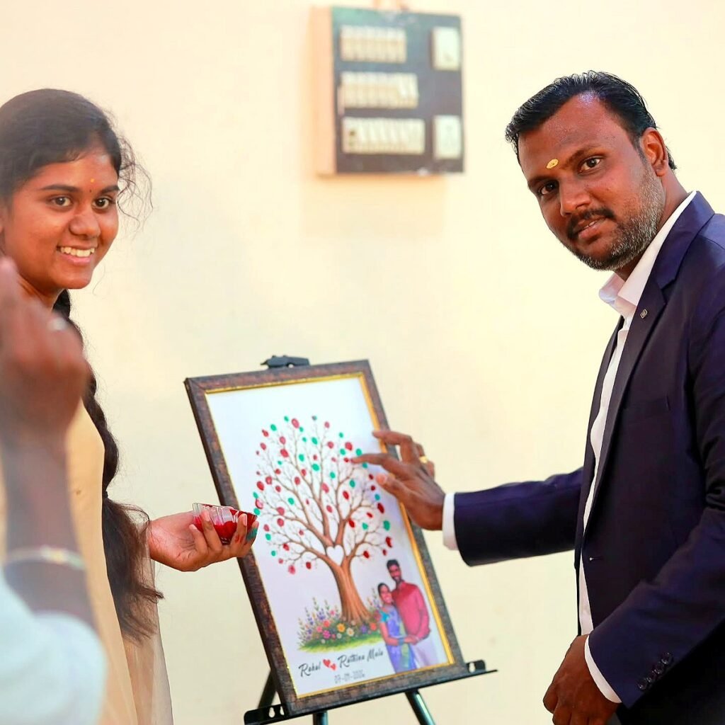 Engagement fingerprint guest tree presented to the couple