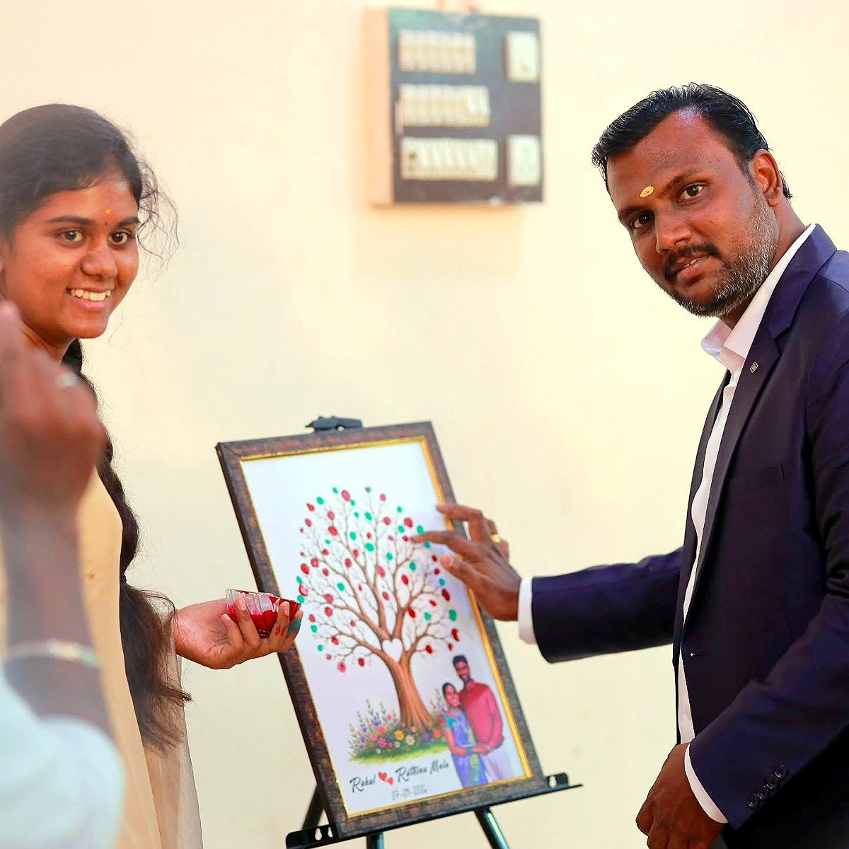 Engagement fingerprint guest tree presented to the couple