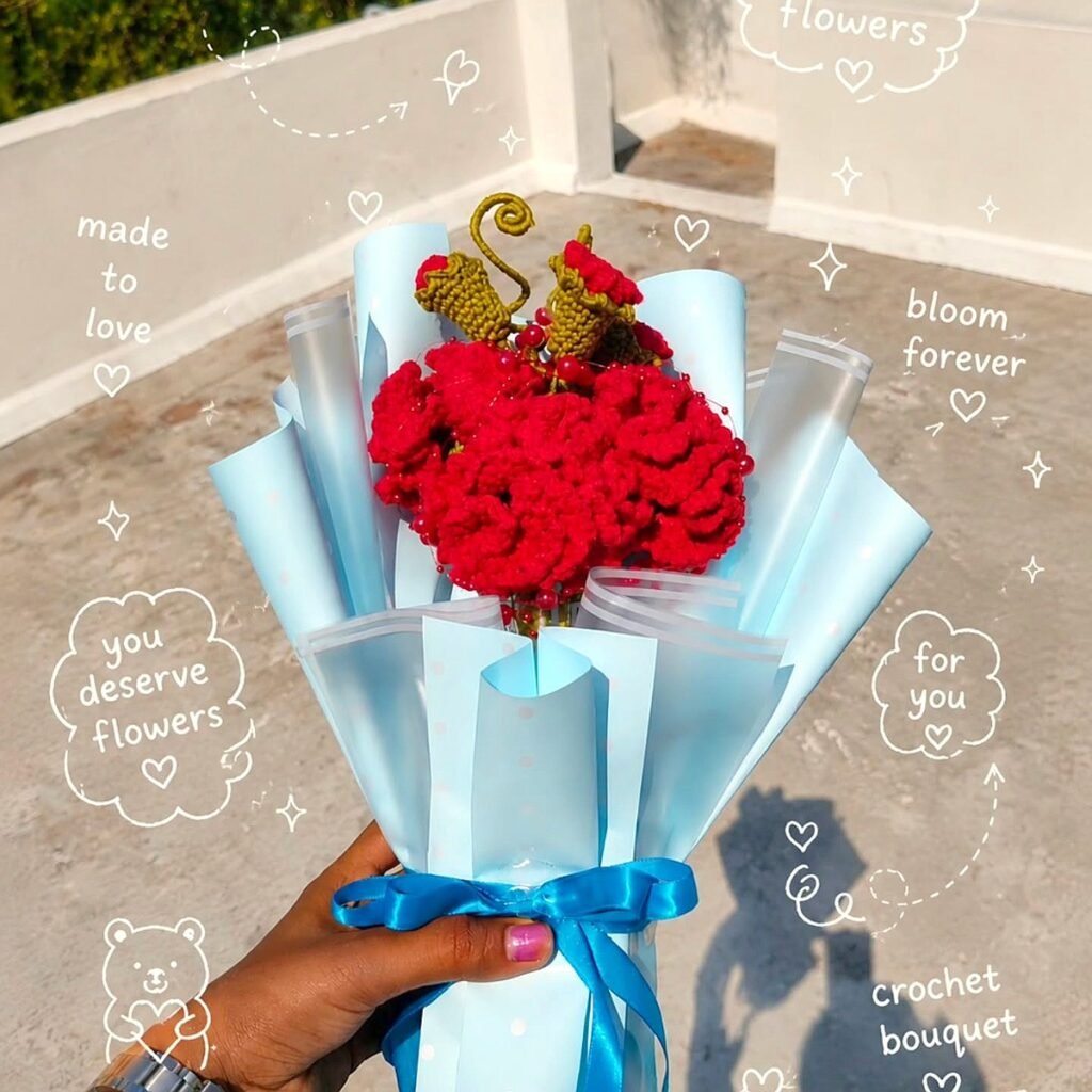 Handmade flower bouquet gift with ribbon