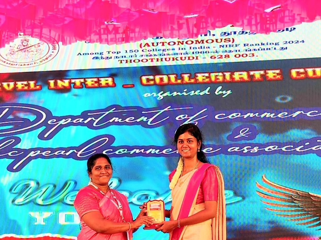 Bhuvi honoured as judge for face painting and art-from-waste at Kamarajar College, Thoothukudi