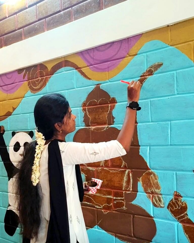 Kids room wall painting with cute characters, hand-painted by Bhuvi