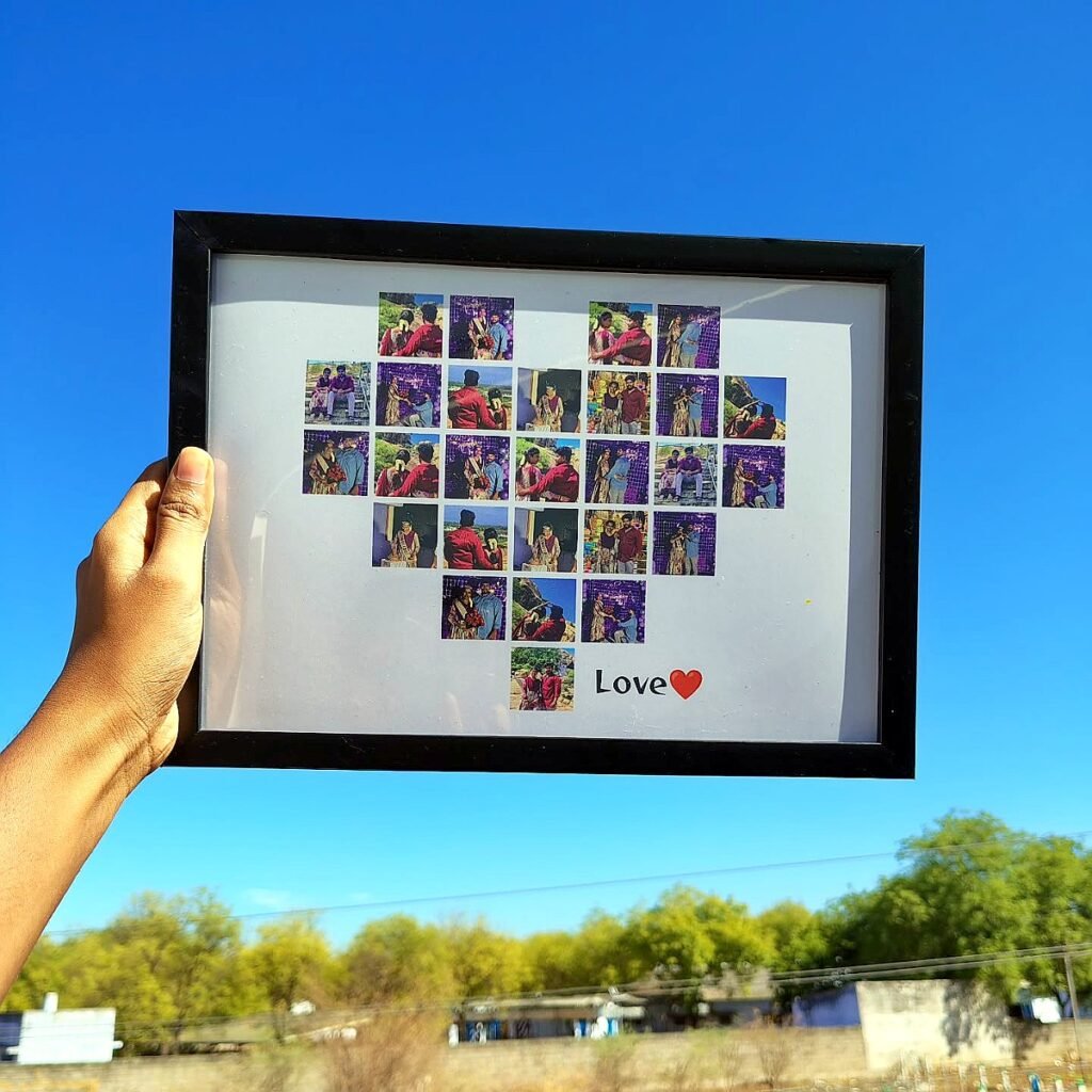 Love collage photo frame, A4 black glassy frame