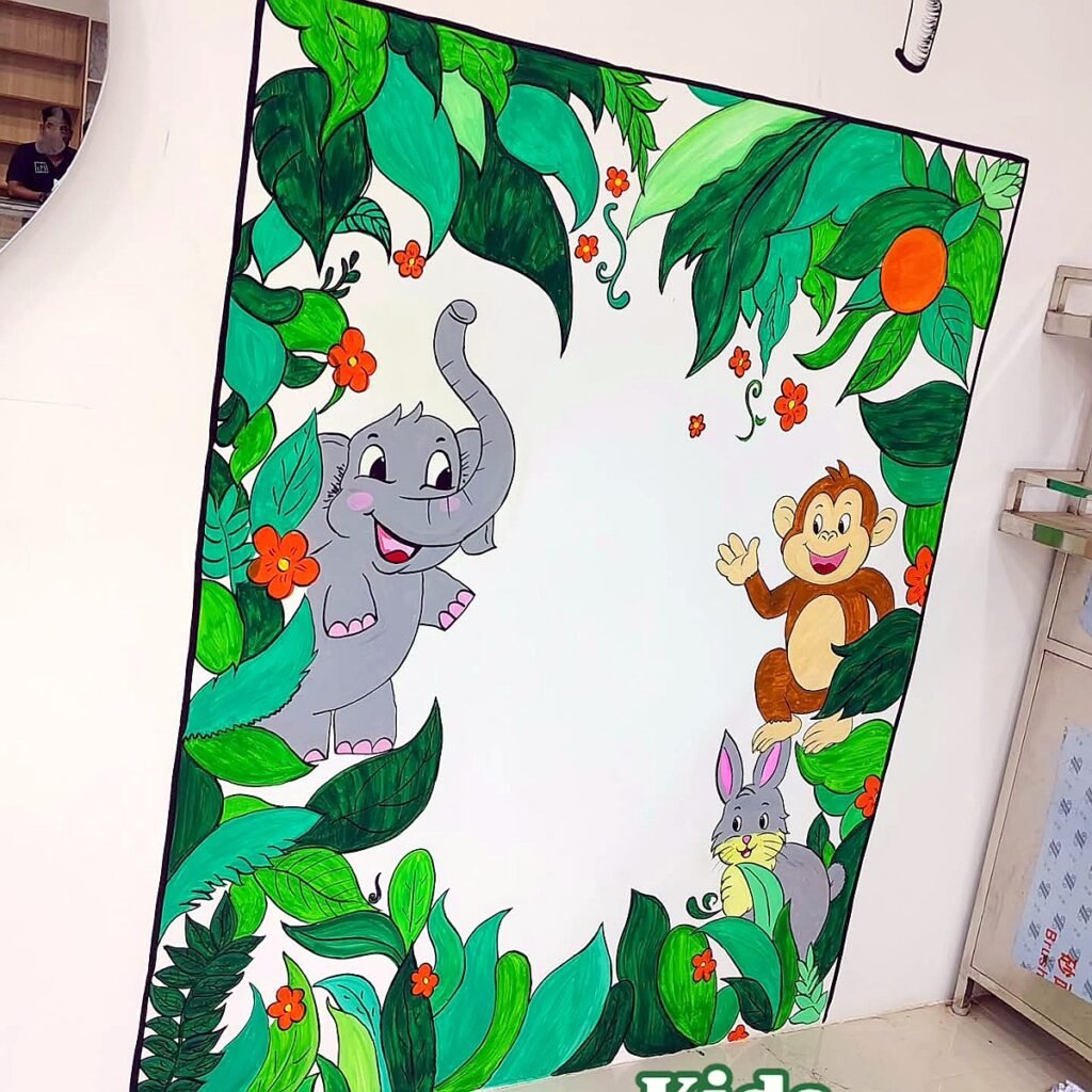 Nature themed selfie spot wall art