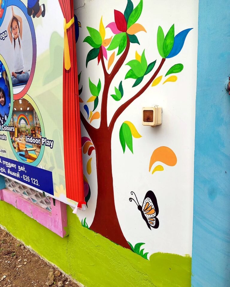 Tree mural in a play school classroom