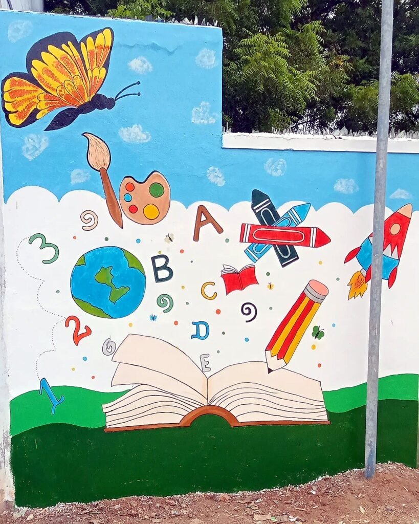 Save Trees awareness mural on a school outer wall