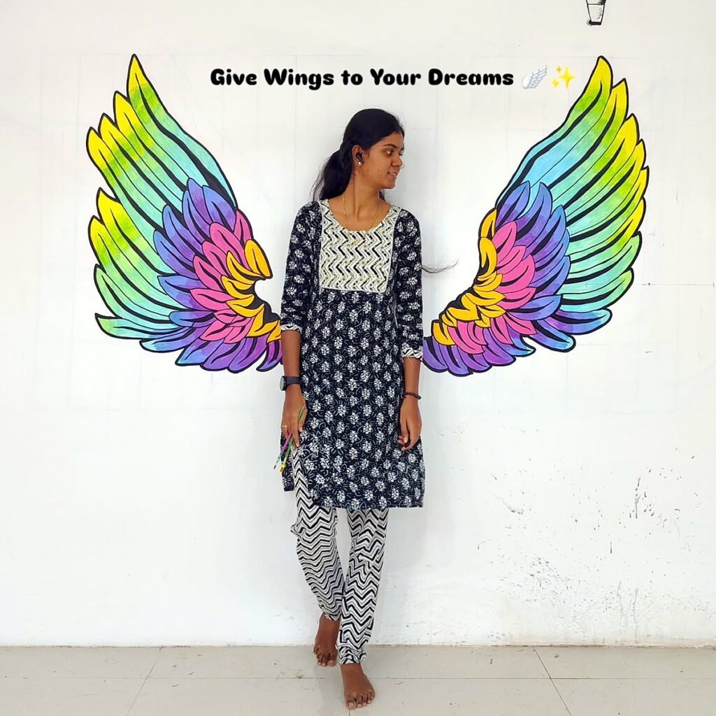 Angel wings selfie spot wall painting