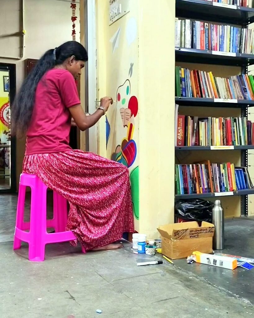 Tuition centre pillar wall art by Bhuvi