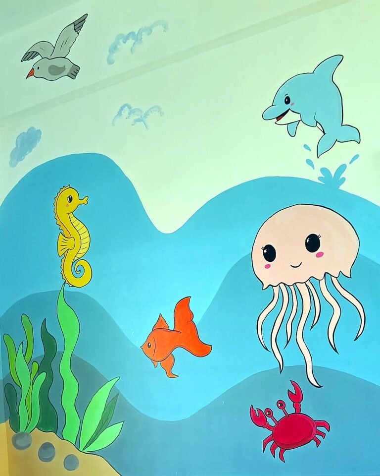 Under-the-sea classroom wall mural for KG kids