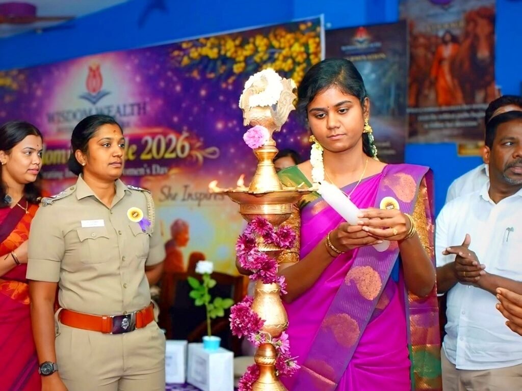 Bhuvi as special guest lighting the lamp at the Women’s Day celebration, Wisdom Wealth School